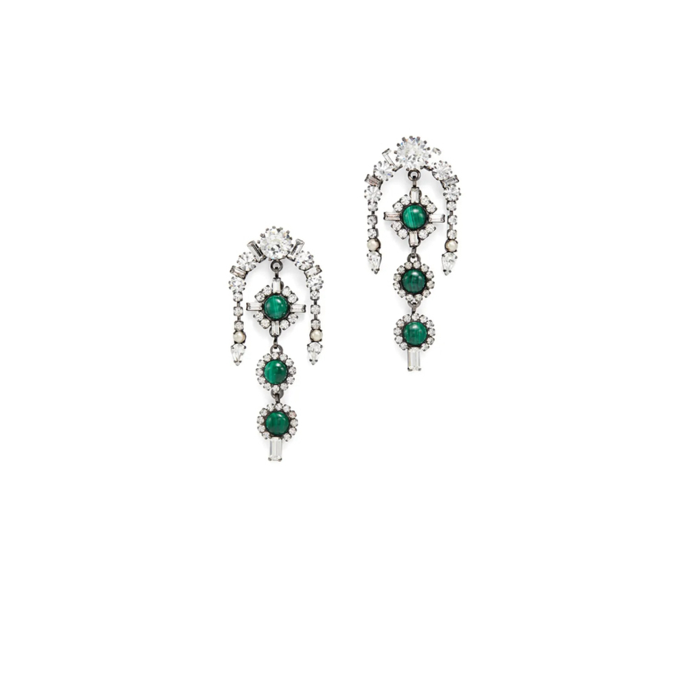 Elizabeth Cole Wyatt Statement Dangle Earrings Crystal & Emerald Tone